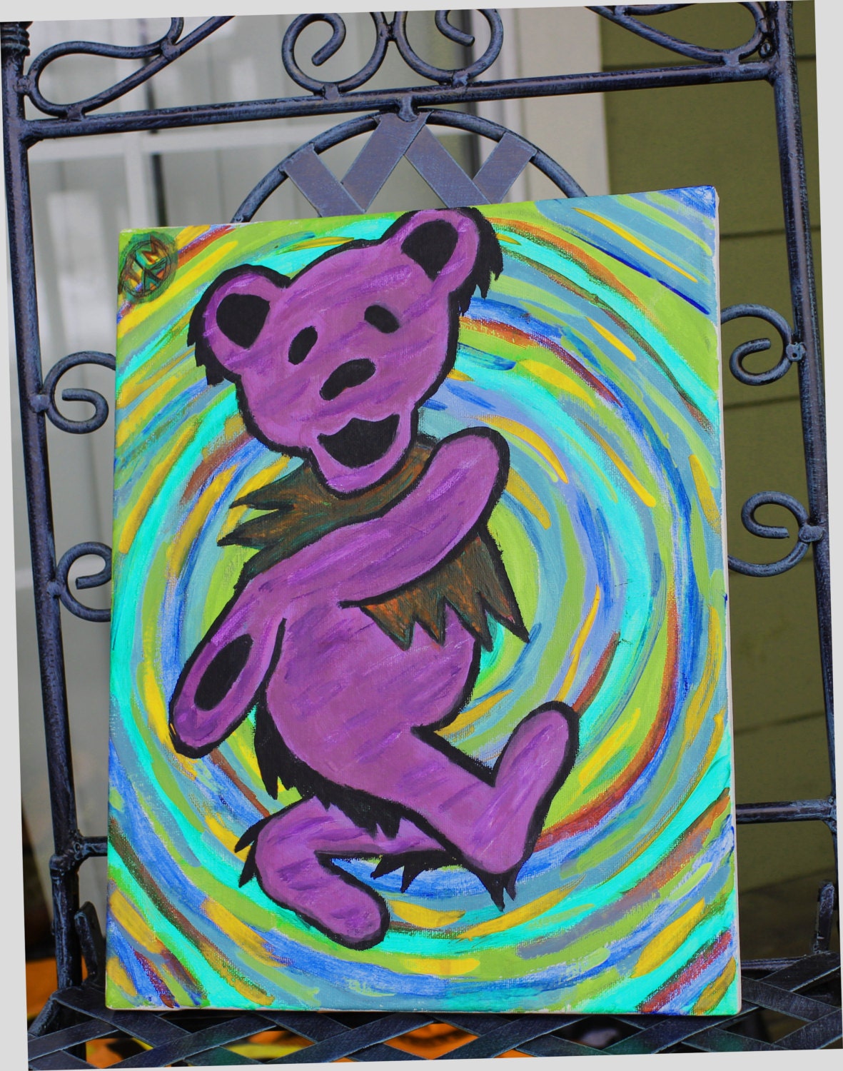 NEW ITEM: 'Deaddy Teddy' - 11x14 Original Acrylic on Canvas - Grateful dead, Deadhead, dancing bear, dead bear