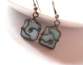 Stained glass earrings copper one of a kind wire turquoise jewelry funky dangle Separate paths