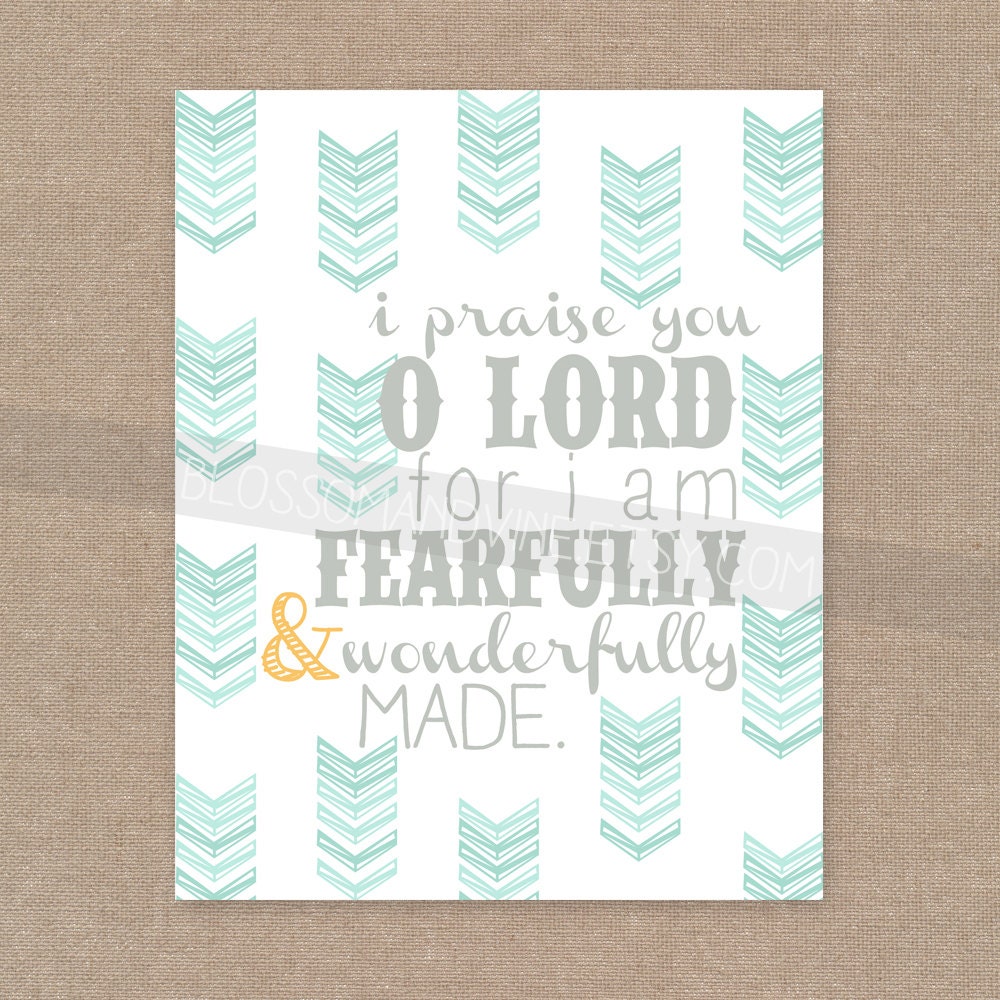 INSTANT DOWNLOAD - Scripture Print for the wall - Psalm 139 "Fearfully & Wonderfully Made" arrow 8x10 bible verse wall art decor