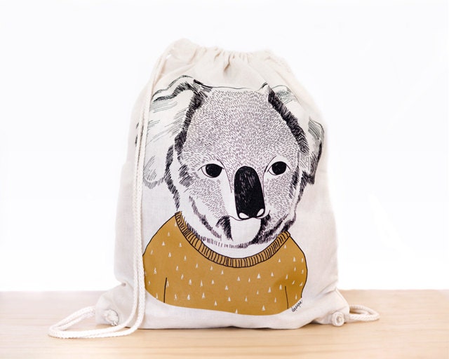 Koala - screen printed canvas backpack tote