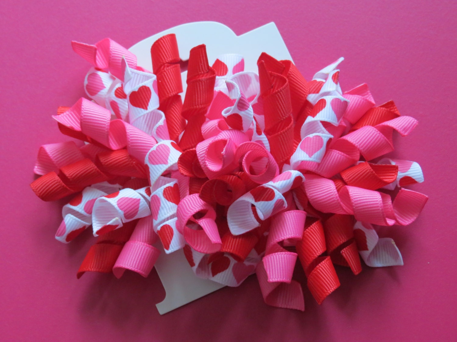 Hair Bow Set - Red and Pink Heart Korkers