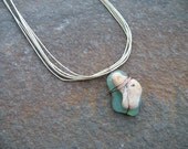 Sea glass necklace with stone, beach pebble, layered pendant, beach glass, beach treasures copper wire wrap