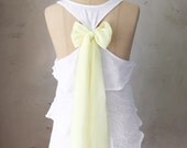 CITRUS AURA - Romantic white flowy tier blouse // pastel lemon yellow // chiffon sash bow // tunic // tank top // racerback