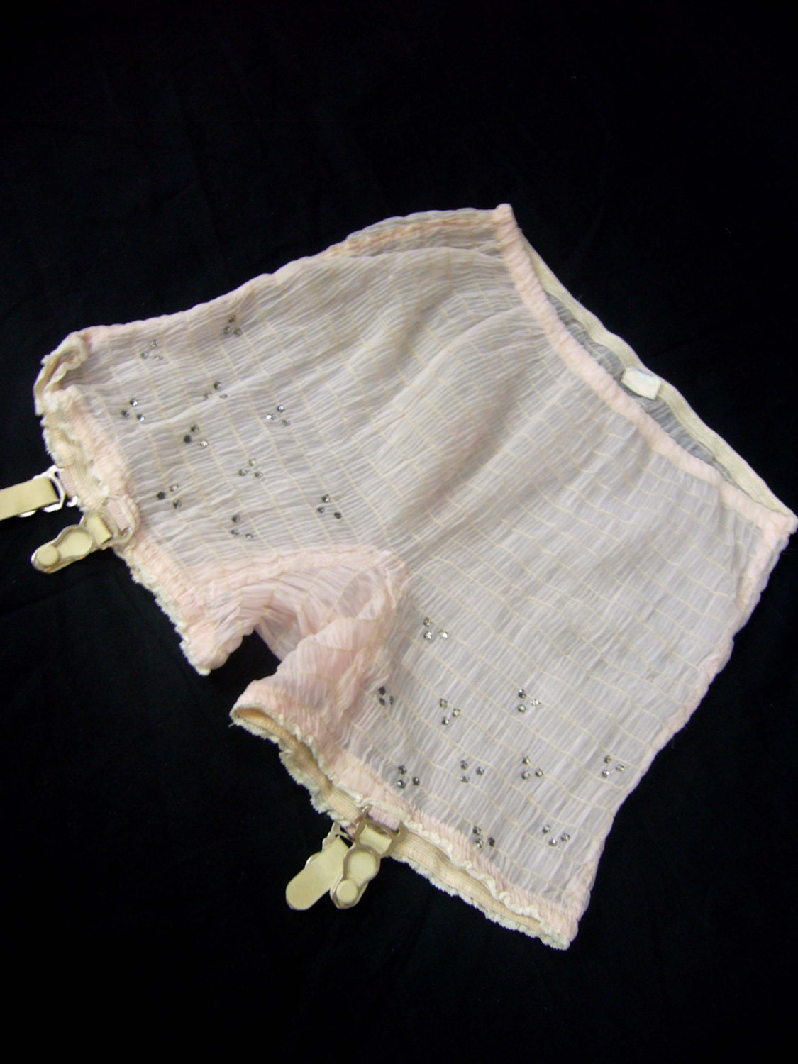 Super CUTE Powder Pink 1950s Ruched Shirred Gathered RHINESTONE Suspender Pants - Burlesque Corset Pinup Bombshell 50s Calendar Lingerie
