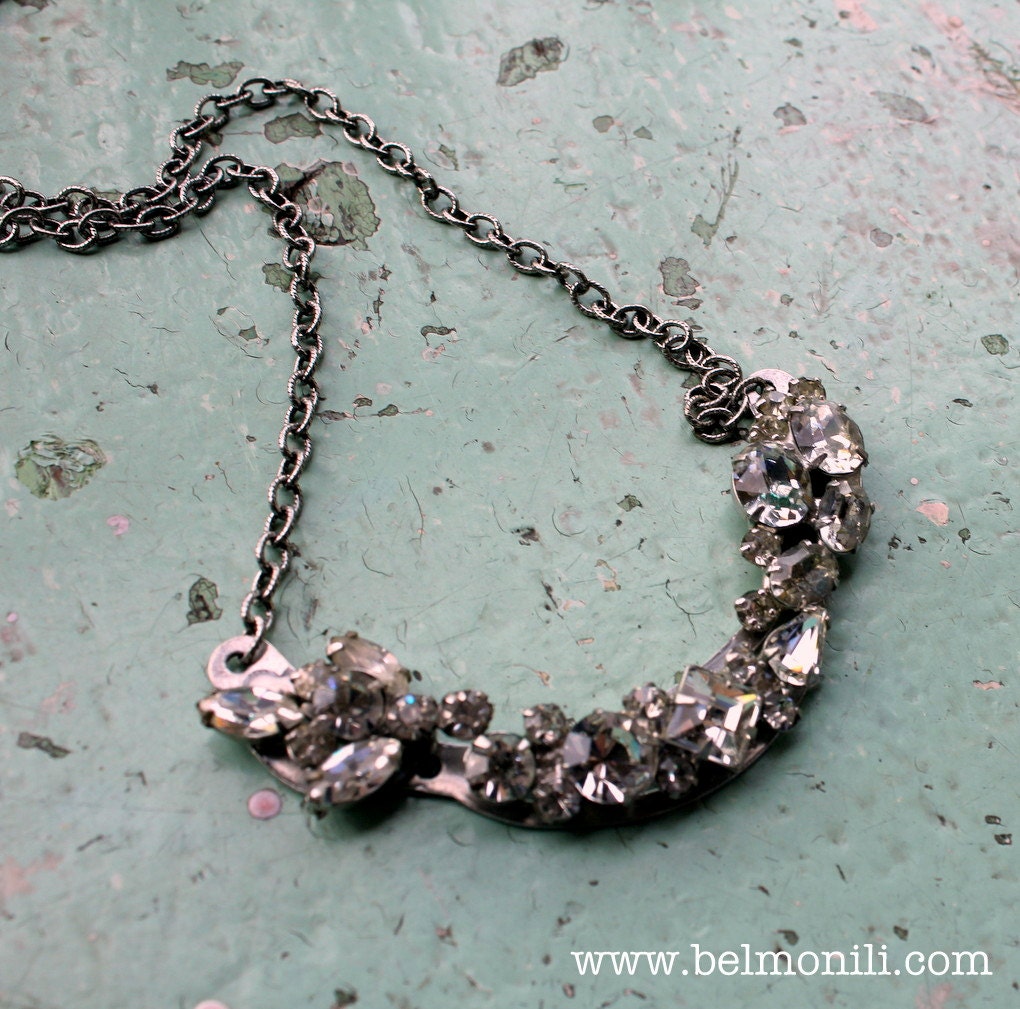 Rhinestone Collage Necklace Vintage Assemblage