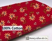 Cotton Fabric 1/2 Yard, Red Summer House, Fab f0506 hg004, floral retro yardage quilt fabric, cotton fabric, half yard