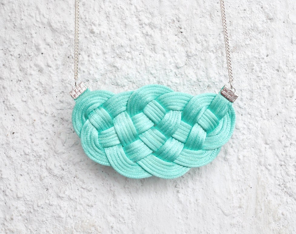 Mint big knot necklace, knotted cords, turquoise, summer, rope jewelry, elegant, gift for her, nautical style