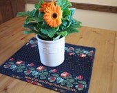 Modern Quilted Table Runner - Red Gold Green Floral on Black