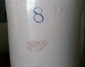 Antique Red Wing Crock 8 Gallon Union Stoneware / Wood Handles Patent Dated 1915