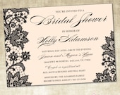 Printable Wedding Shower Invitation, Bridal Shower Invitation, Lace, Black