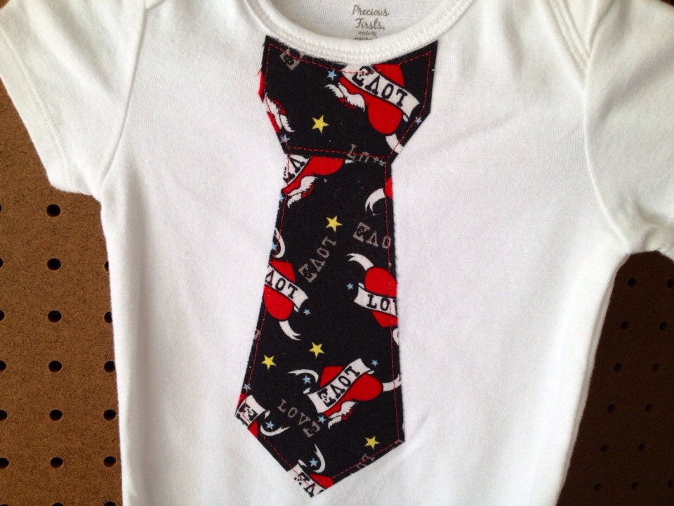 Love, Hearts Tattoo Necktie Infant Onesie - 6 months - Ready to Ship