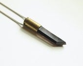 Black Quartz Crystal Bullet Necklace // brass casing