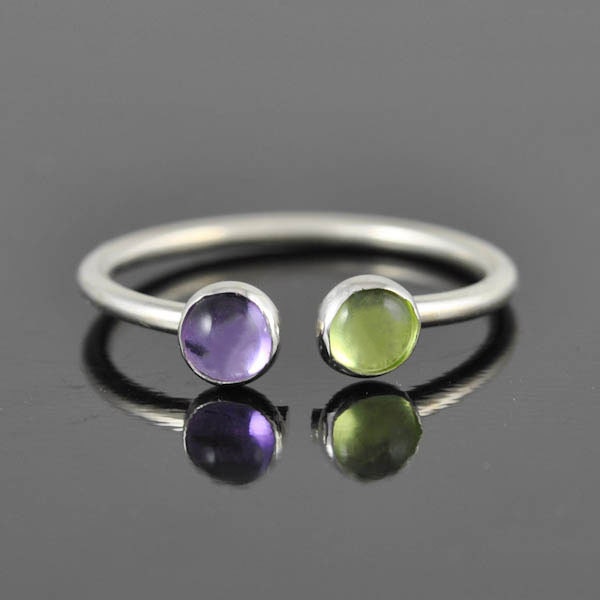 Birthstone ring, adjustable ring, two birthstone ring, gemstone ring, sterling silver ring, genuine stone ring,
