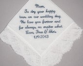 Woman's Personalized Wedding Bridal Handkerchiefs from the Bride and Groom to the Mother of the Groom
