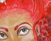 Courtesan Lady with Big Red Hair full of Mice painting. Original , GICLE prints on paper and canvas available on request