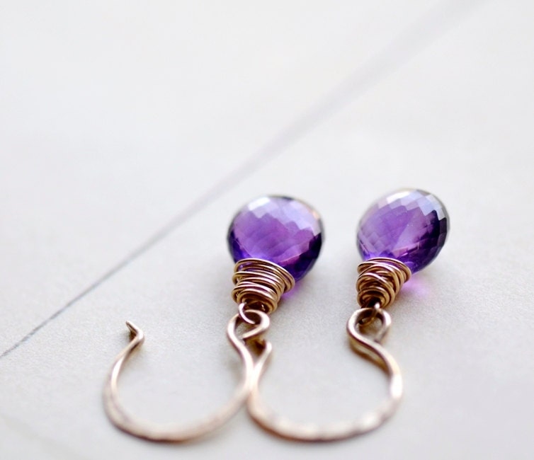 Amethyst Gemstone Earrings, Purple 14k Gold Filled  Simple Gemstone Earrings.