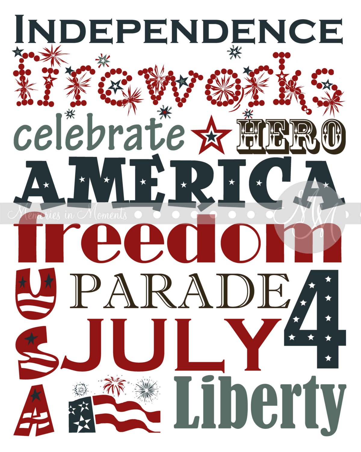 4th of July Subway Art (8x10)