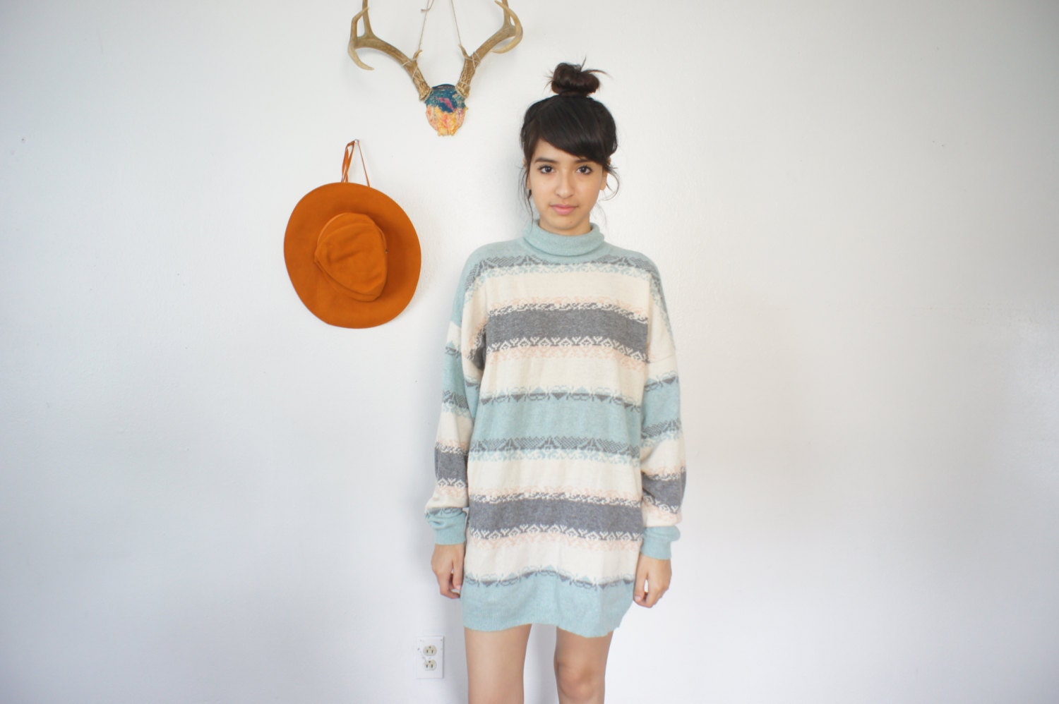 90s Wool Sweater Oversize Pastel Turtle Neck New Wave Small Medium Large