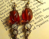 Hearth Fire- wire wrapped dark amber sea glass dangle earrings