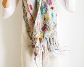 Handmade nuno felted women multicolour scarf - Long grey white multicolour Shawl Scarf Wrap - Designer silk wool scarf - Ready to ship