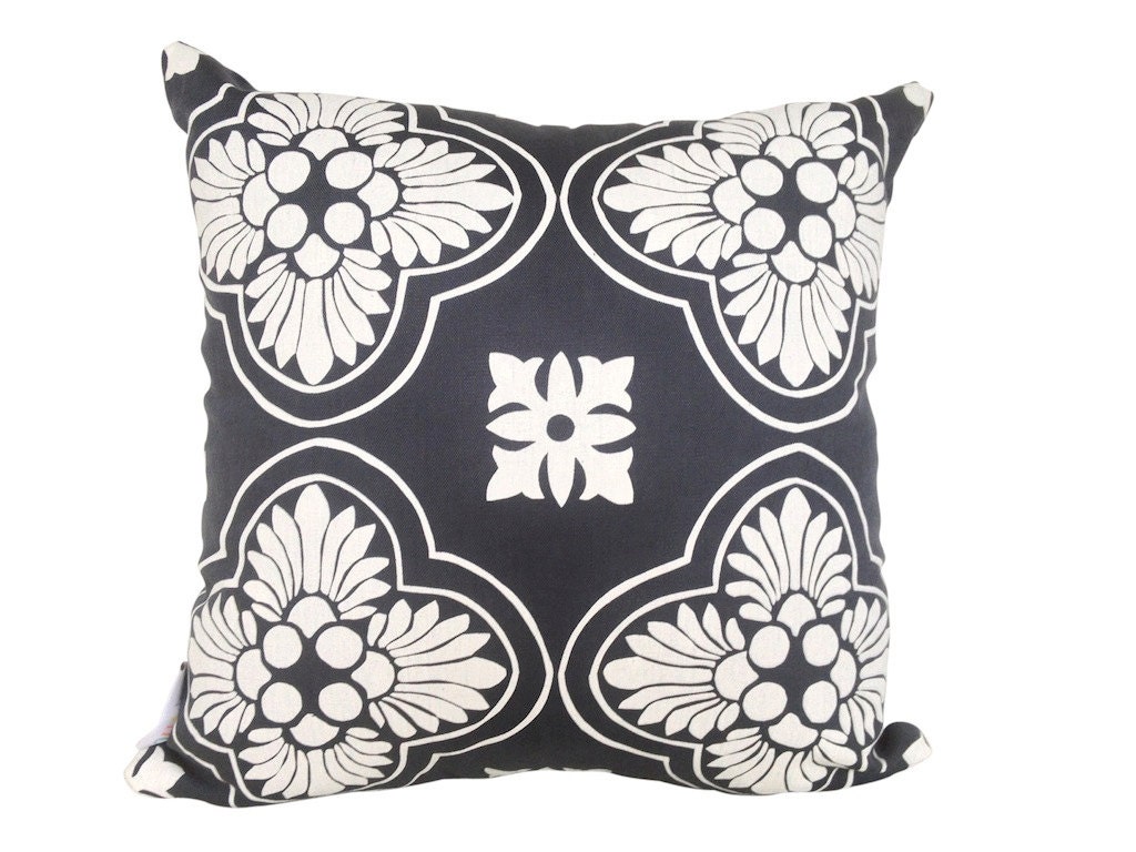 Cushion cover Moorish design. White design on slate linen 40cm x 40cm