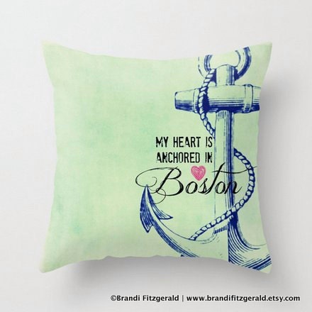 Anchored in Boston Throw Pillow 18" x 18" City Inspired Toss Pillow