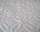 Vintage Chenille Bedspread - Plush, Snow White 'Wedding Ring' Design, Twin Size -  80" x 102" - Thick, Heavy Cotton