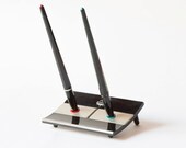 Vintage Soviet ballpoints pen holder black desk organizer and  2 pens unused with original box