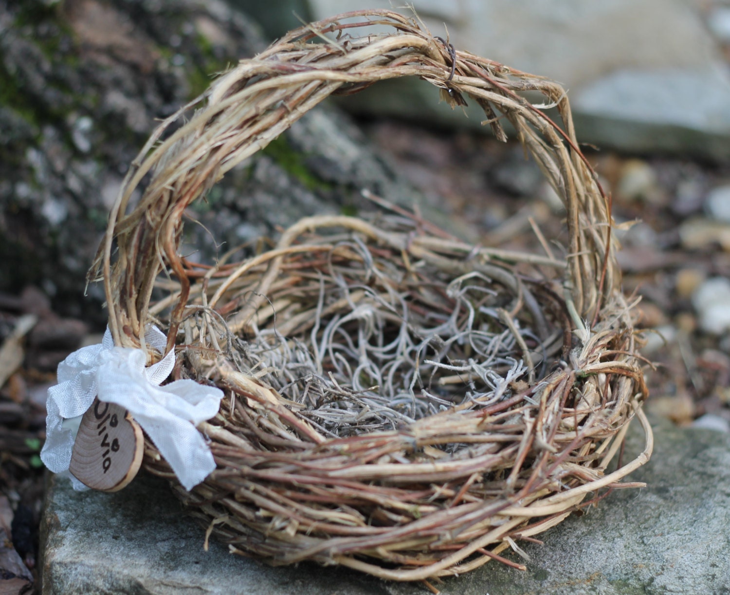 Flower Girl Basket Nest Personalized Rustic Woodland Wedding