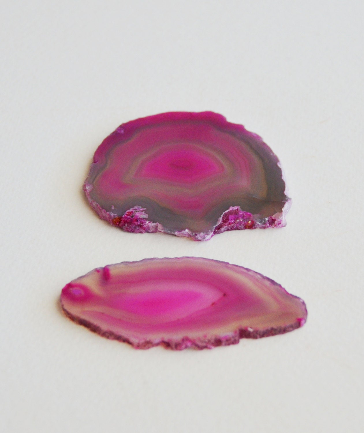 dyed pink agate slices from brazil good for wire wrapping (2 pc)