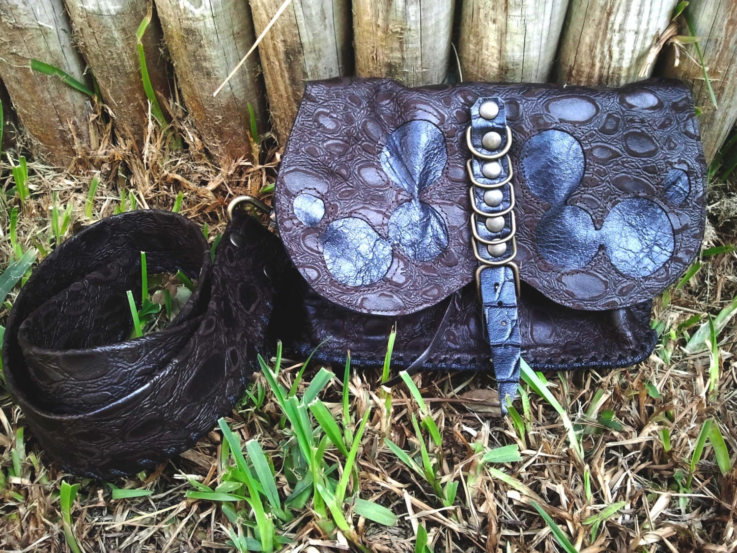 Tribal forest pixie brown & black leather festival versatile bag - 2 in 1 pouch, use it as hip-bag or as shoulder-bag