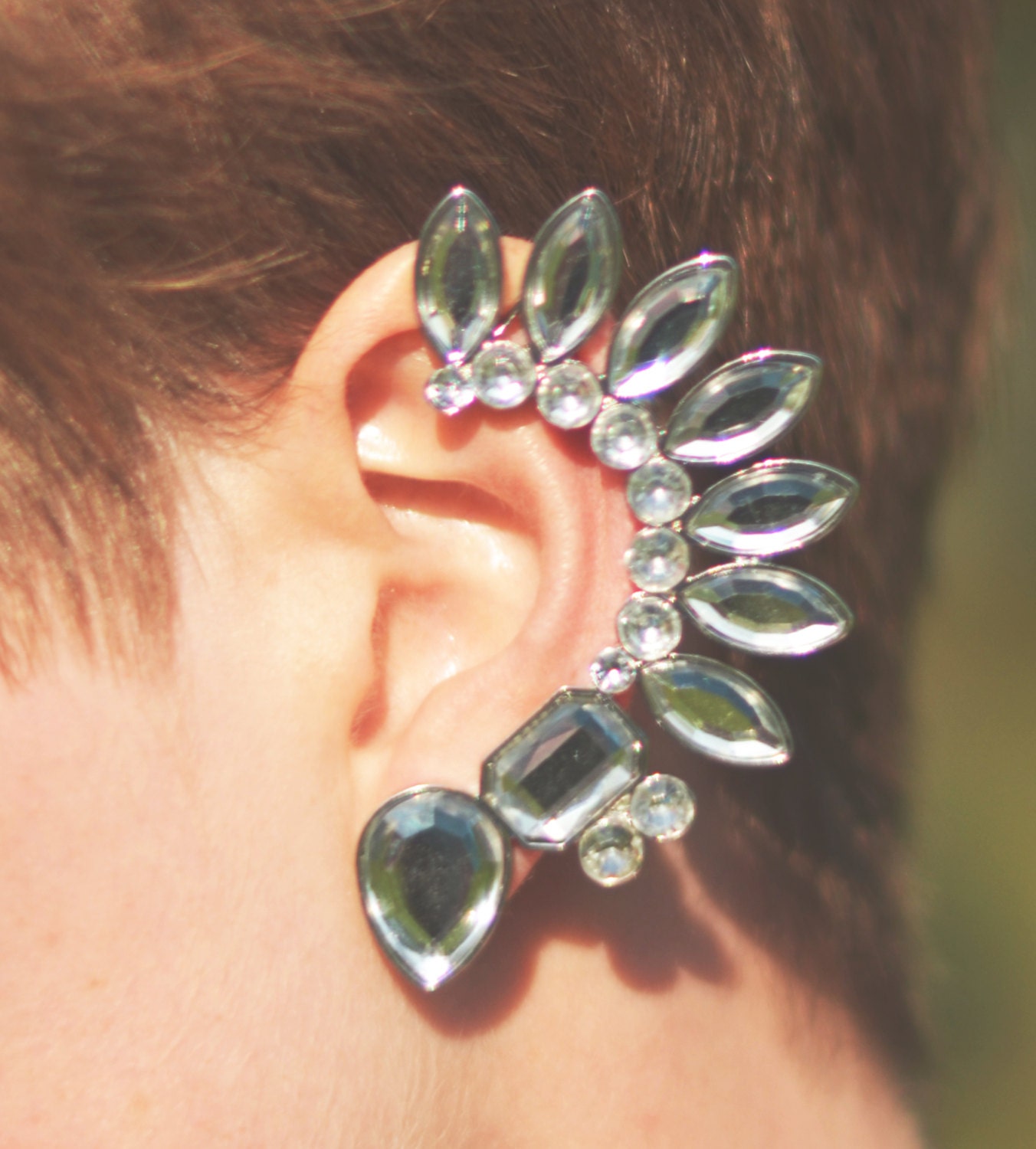 Stud Clip Ear Cuff - Crystal Leaves