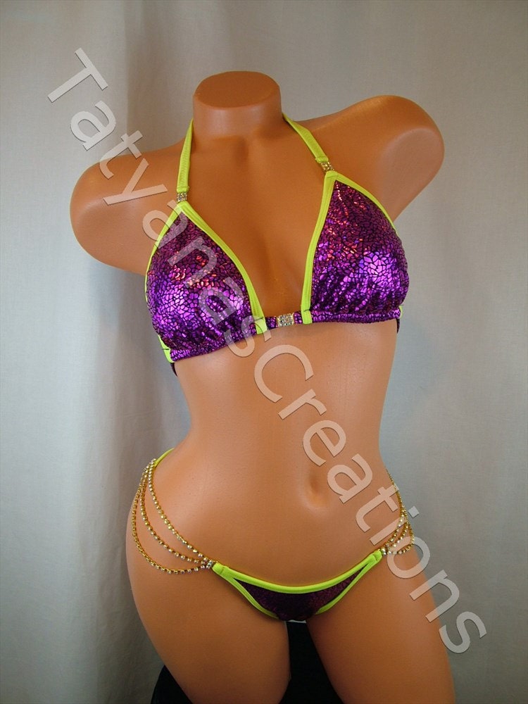 Diana's Deep Fuchsia Cracked ice Hologram, Competition Bikini suit C - cup, Small bottom.