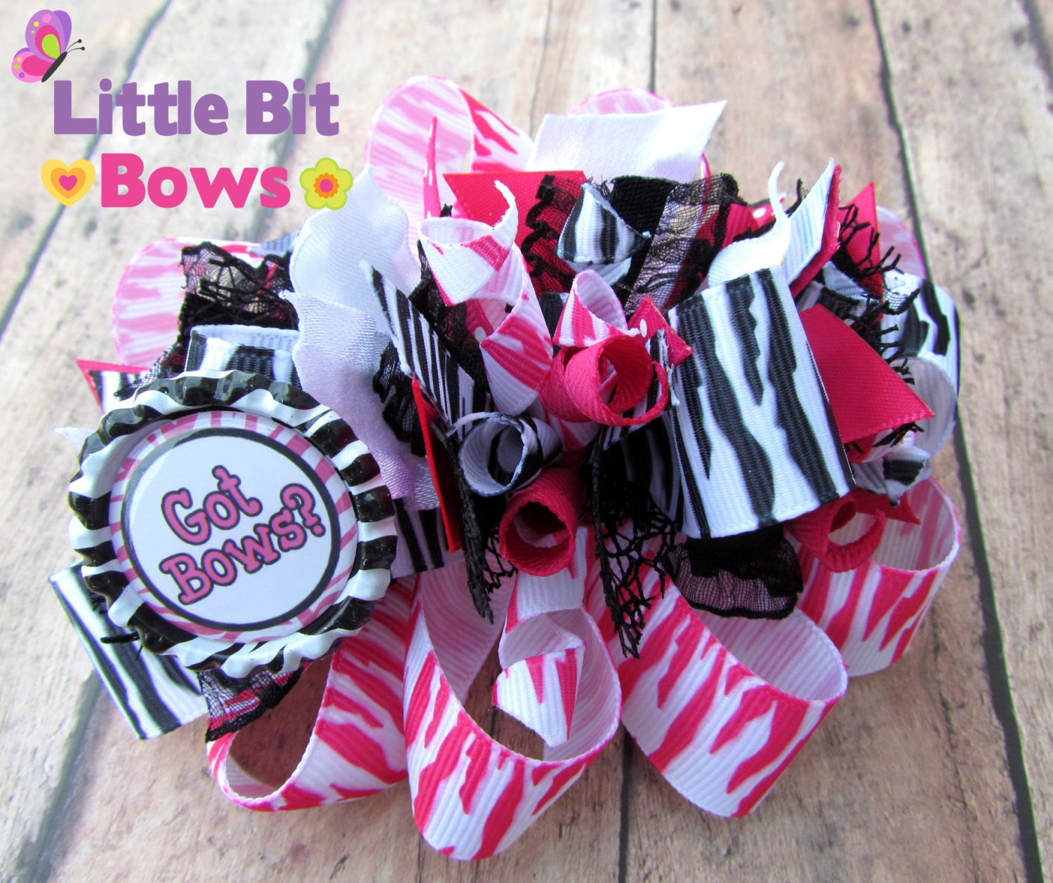 Zebra Print- Got Bows Bottlecap Boutique Funky Bow