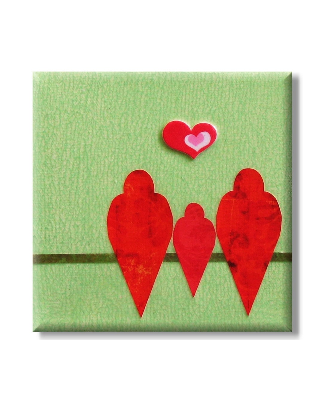 Family of Birds on a wire. Original Mixed Media Painting. Size 6 x 6.