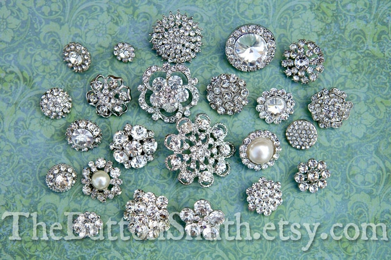 Rhinestone Buttons Mix - Popular Collection - 001- 15 piece set