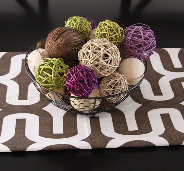 TABLE RUNNER Italian Brown and White Contemporary Pattern -  For Weddings, Holidays or Home Decor- Buffet Server/Table Runner -Customizable