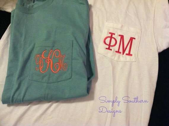 Monogram Pocket Tees , NEW COLORS AVAILABLE, Greek Letter Embroidery Available