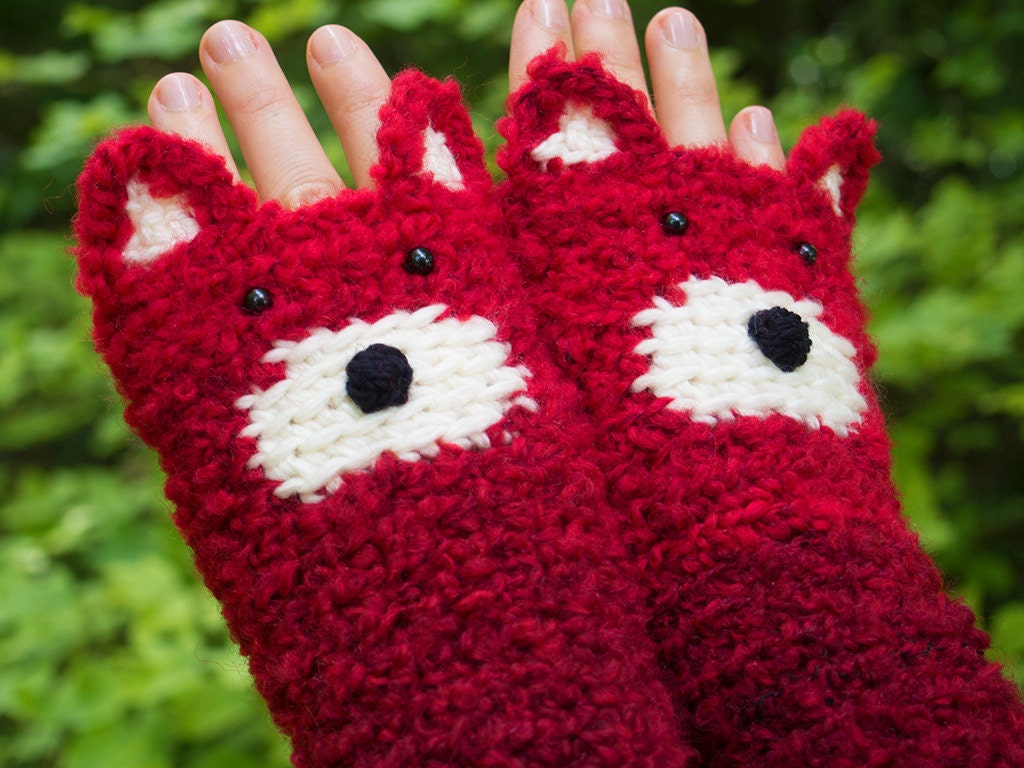 FOX FINGERLESS GLOVES (Chunky / Dark-Red) - Free Shipping Worldwide