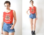 Vintage 1980's Graphic Tee Red Tank Top Size Small