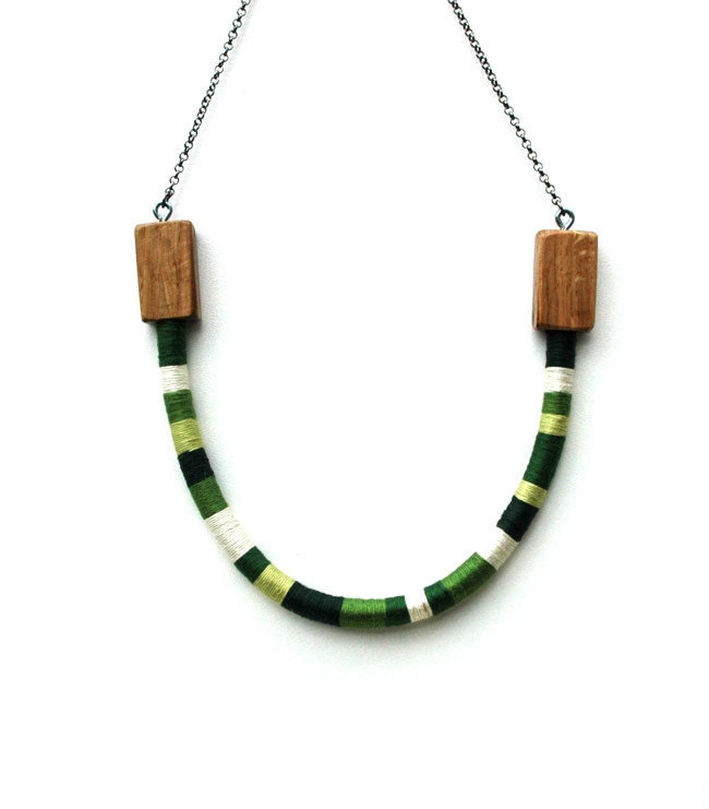 Green Rope Necklace Statement Wood and Rope Necklace Tribal Necklace Ethnic Necklace