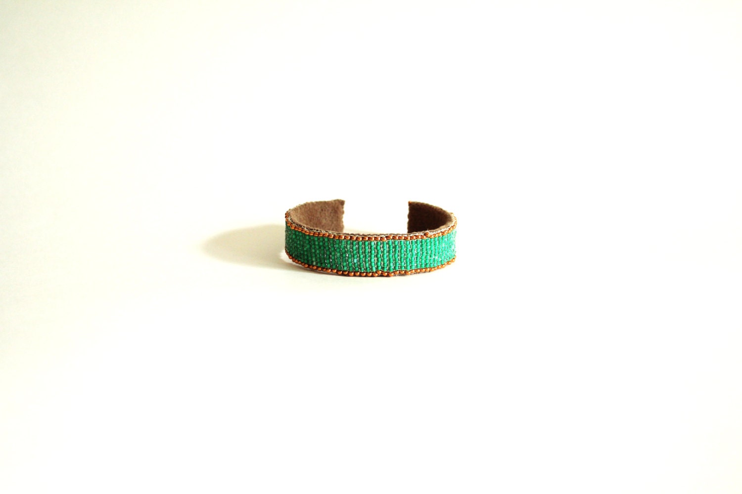 spring green loom woven seed bead narrow cuff