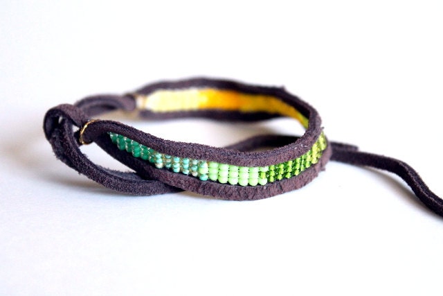 SALE ombre green to yellow gradient loom woven seed bead bracelet
