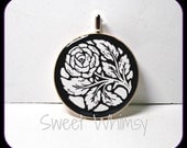Black and White Rose Poker Chip Pendant