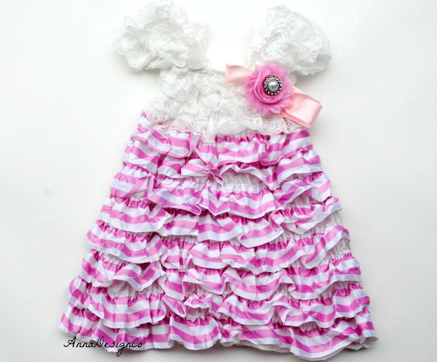 Light and White Stripe Lace Dress Newborn Baby,Toddler, Girl Petti Dress Photo Prop