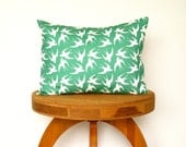 Swallow Print Decorative Pillow Cover In Emerald Green - Custom Pillows
