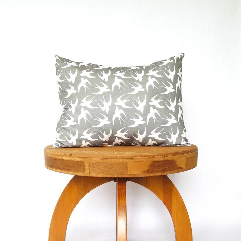Decorative Pillows - Taking Flight Pillow Covers in gray swallow Print - 18"x14" - Custom Pillows