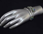 Floating Circles Silver Stackable Bead Embroidered Bracelet- Unusual bead Embroidery medium to large size