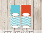 Instant Download 4 Printable Food Labels Little Man - Aqua and Orange - Baby Shower, Birthday