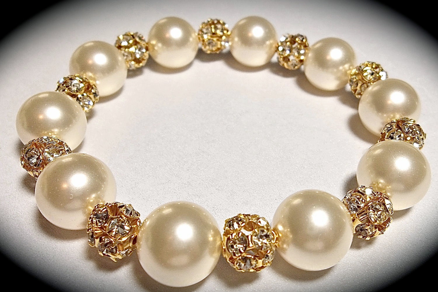 Pearl Bracelet - Ivory/Cream - Gold - Fireballs - Rhinestone Bracelet - Bridal Jewelry - Bridesmaids - Prom - Gift -
